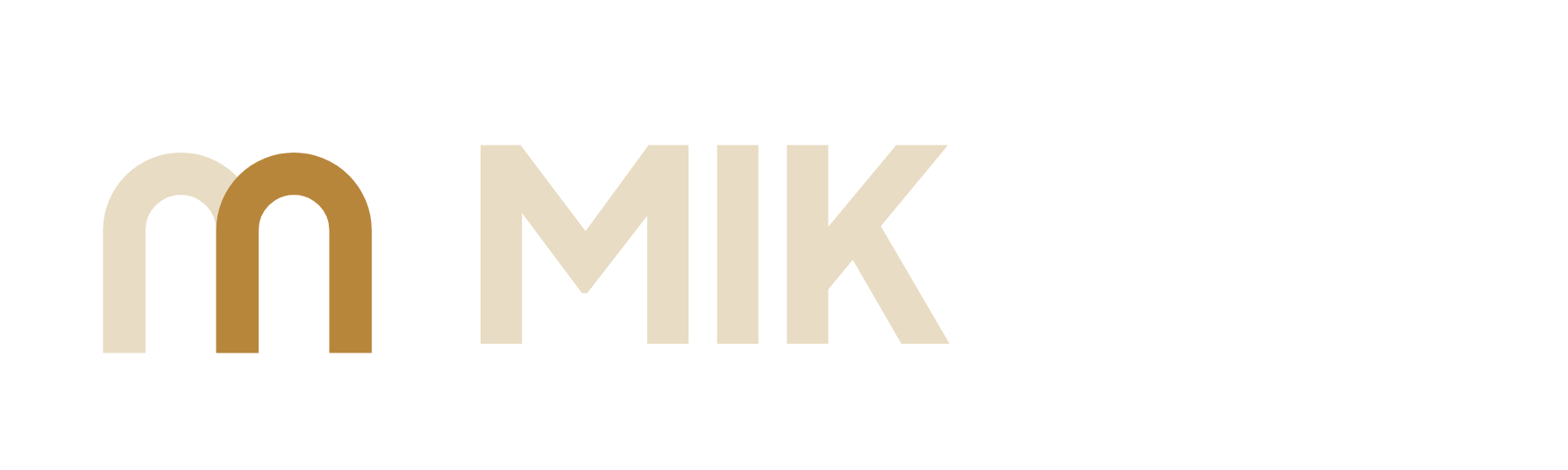 MIKstay logo in sand and brass on a dark ground