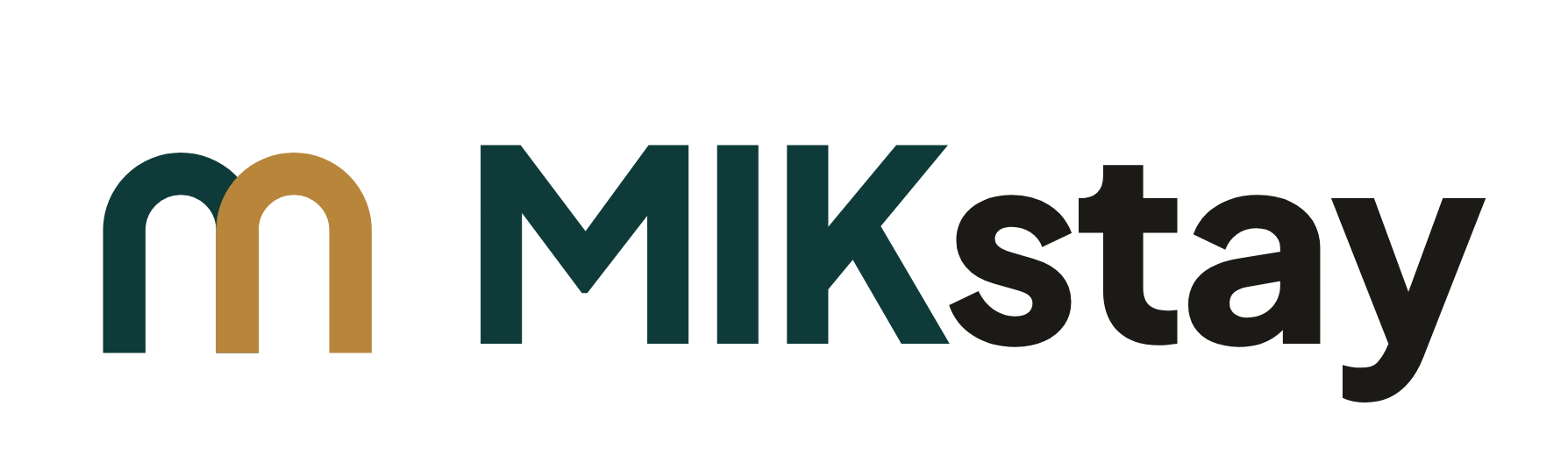 MIKstay logo in teal and brass